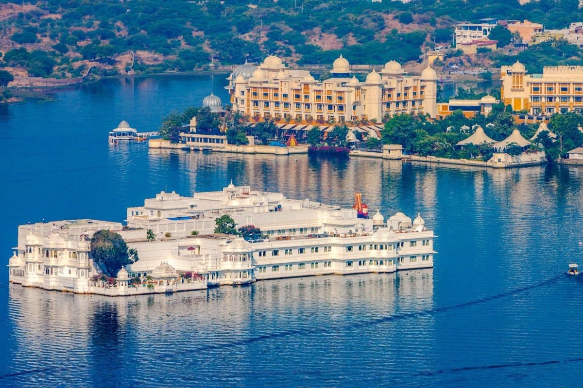Lake Pichola and City Palace viewed from a heritage hotel in Udaipur